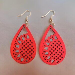 ⭐️ 5 for $25 Natural Wood Red Painted Lightweight Carved Earrings
